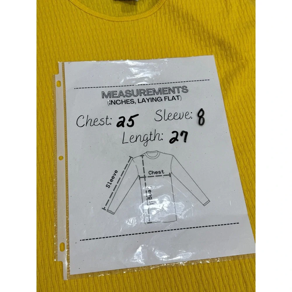 AK America Textured Ribbed Top Women 22/24 Yellow Lettuce Edge Trim Work Casual - Picture 7 of 7